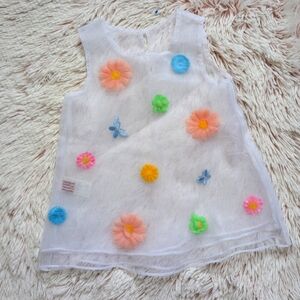 Plum Pudding Sheer 3-D Colorful Floral Sleeveless Dress/Coverup 2T EUC